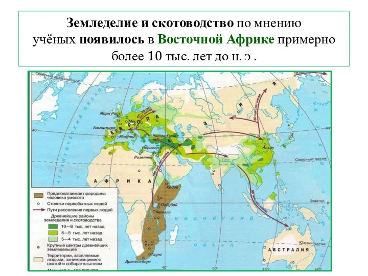 Земледелие и скотоводство по мнению учёных появилось в Восточной Африке примерно