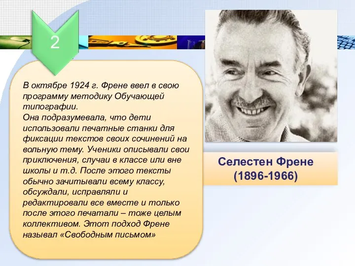 Селестен Френе (1896-1966) В октябре 1924 г. Френе ввел в свою