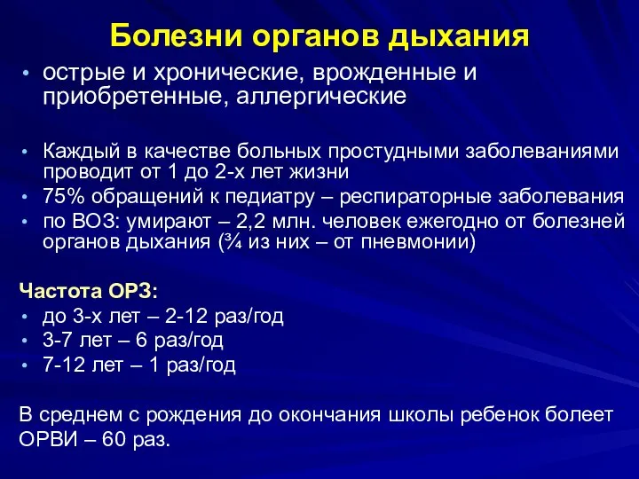 Болезни органов дыхания острые и хронические, врожденные и приобретенные, аллергические Каждый