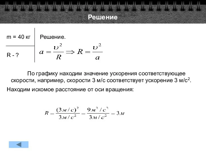 Решение m = 40 кг Решение. R - ? По графику