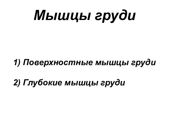 1) Поверхностные мышцы груди 2) Глубокие мышцы груди Мышцы груди