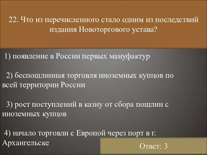 22. Что из перечисленного стало одним из последствий издания Новоторгового устава?