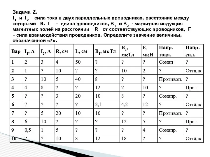 Задача 2. I1 и I2 - сила тока в двух параллельных