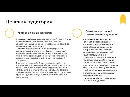 Целевая аудитория 1 сегмент (основной). Молодые люди, 25 – 35 лет.