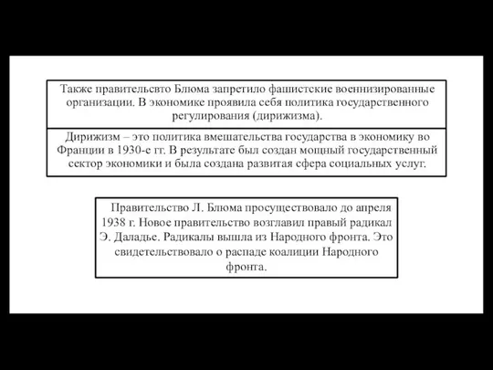 Также правительсвто Блюма запретило фашистские военнизированные организации. В экономике проявила себя