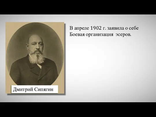 Дмитрий Сипягин В апреле 1902 г. заявила о себе Боевая организация эсеров.
