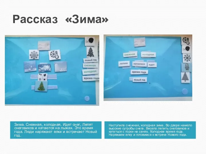 Рассказ «Зима» Зима. Снежная, холодная. Идет снег, Лепят снеговиков и катаются