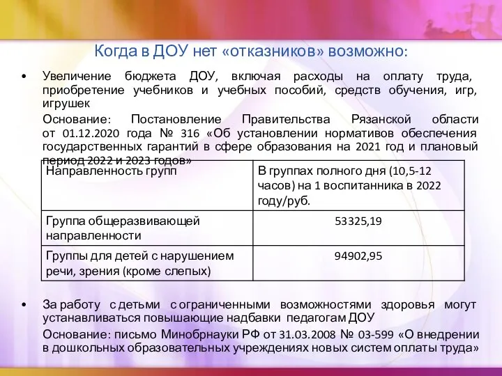 Когда в ДОУ нет «отказников» возможно: Увеличение бюджета ДОУ, включая расходы