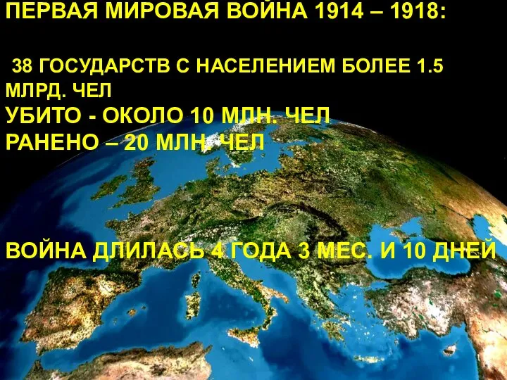 ПЕРВАЯ МИРОВАЯ ВОЙНА 1914 – 1918: 38 ГОСУДАРСТВ С НАСЕЛЕНИЕМ БОЛЕЕ