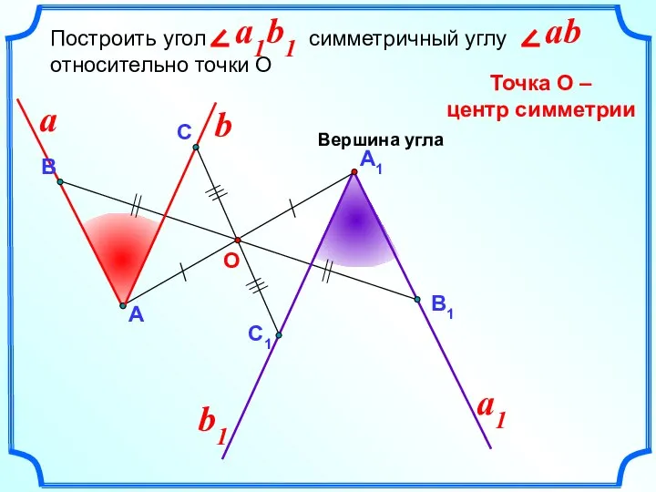 А1 Построить угол симметричный углу относительно точки О Точка О –