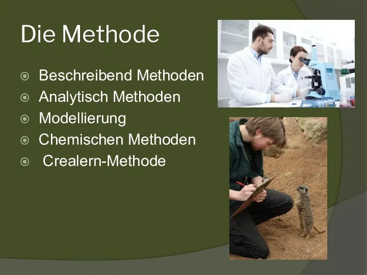 Die Methode Beschreibend Methoden Analytisch Methoden Modellierung Chemischen Methoden Crealern-Methode