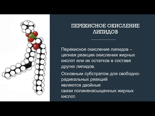 ПЕРЕКИСНОЕ ОКИСЛЕНИЕ ЛИПИДОВ Перекисное окисление липидов – цепная реакция окисления жирных