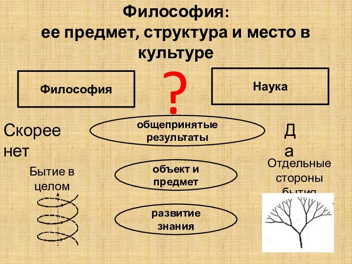 Философия: ее предмет, структура и место в культуре Философия Наука ?