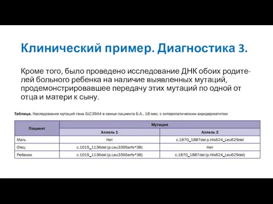 Клинический пример. Диагностика 3. Кроме того, было проведено исследование ДНК обоих