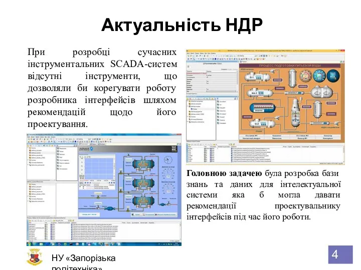 Актуальність НДР НУ «Запорізька політехніка» При розробці сучасних інструментальних SCADA-систем відсутні