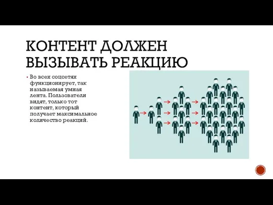 КОНТЕНТ ДОЛЖЕН ВЫЗЫВАТЬ РЕАКЦИЮ Во всех соцсетях функционирует, так называемая умная