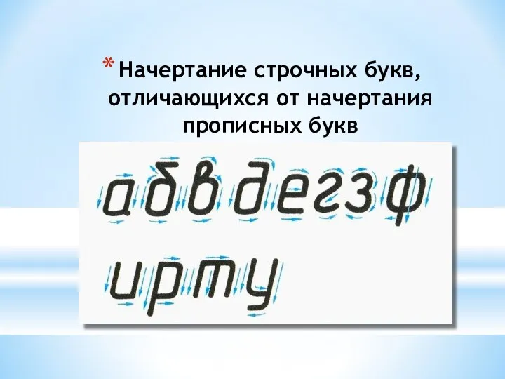 Начертание строчных букв, отличающихся от начертания прописных букв