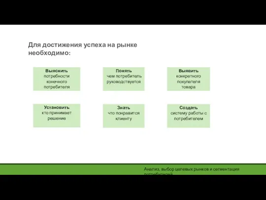 Анализ, выбор целевых рынков и сегментация потребителей Для достижения успеха на