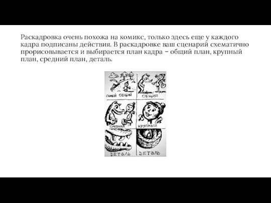 Раскадровка очень похожа на комикс, только здесь еще у каждого кадра