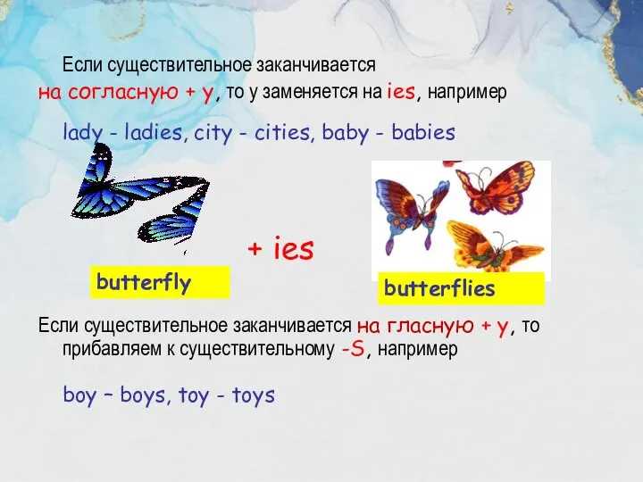 Если существительное заканчивается на согласную + y, то y заменяется на