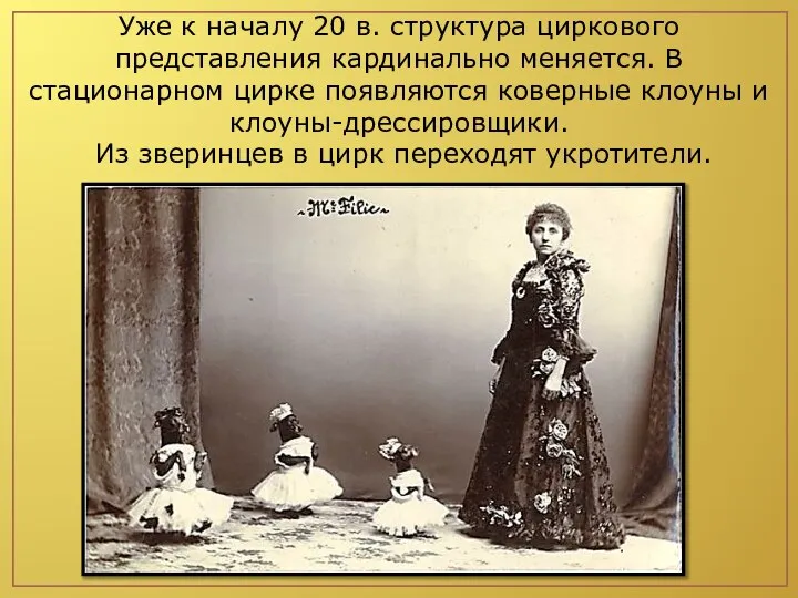 Уже к началу 20 в. структура циркового представления кардинально меняется. В