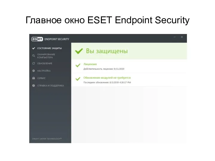 Главное окно ESET Endpoint Security