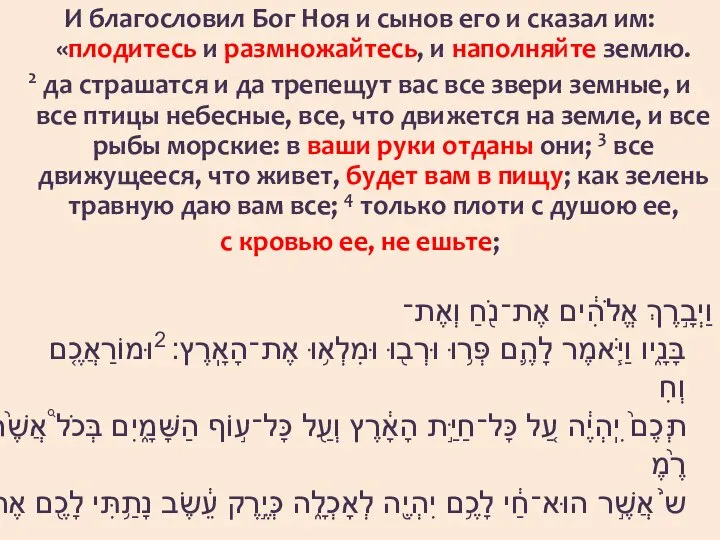 И благословил Бог Ноя и сынов его и сказал им: «плодитесь