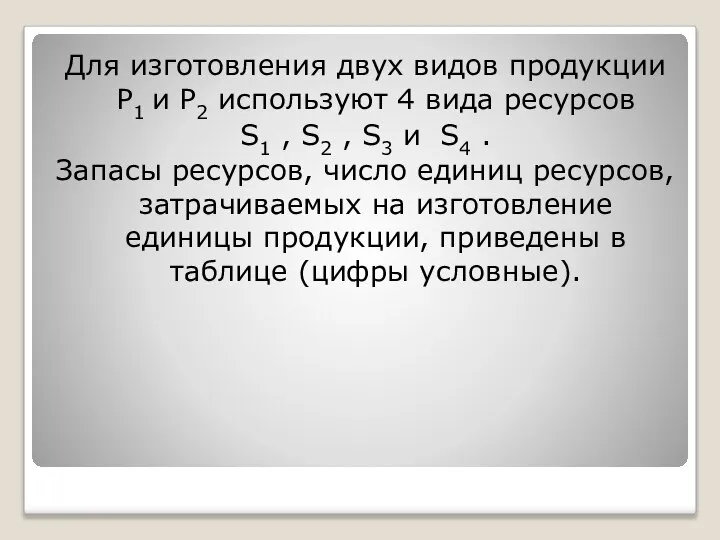 Для изготовления двух видов продукции Р1 и Р2 используют 4 вида