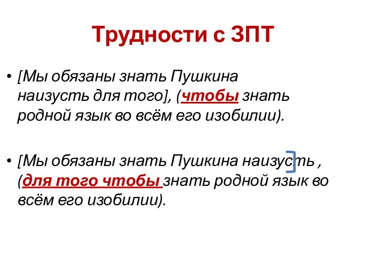 Трудности с ЗПТ [Мы обязаны знать Пушкина наизусть для того], (чтобы