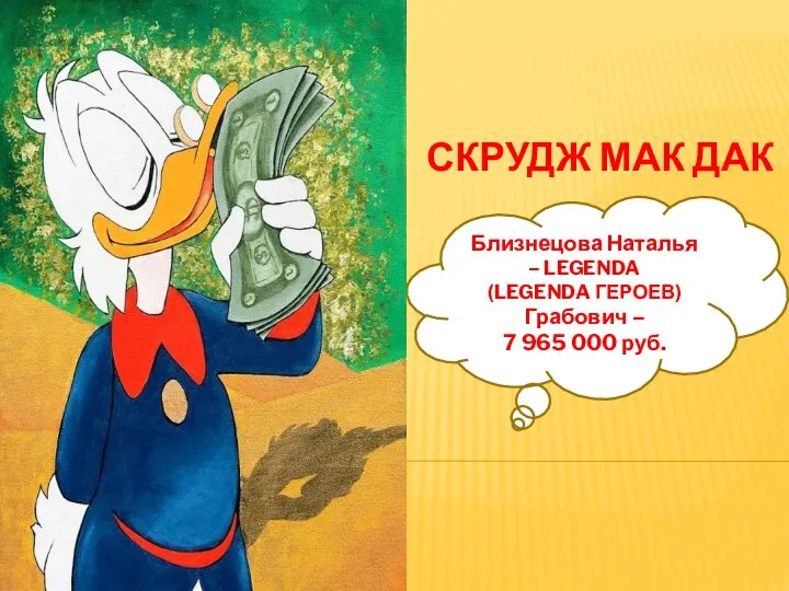 Близнецова Наталья – LEGENDA (LEGENDA ГЕРОЕВ) Грабович – 7 965 000 руб. СКРУДЖ МАК ДАК