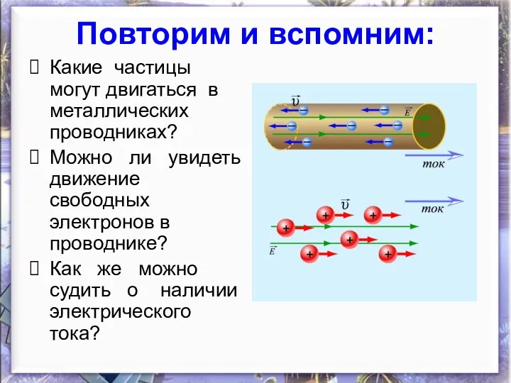 Повторим и вспомним: Какие частицы могут двигаться в металлических проводниках? Можно