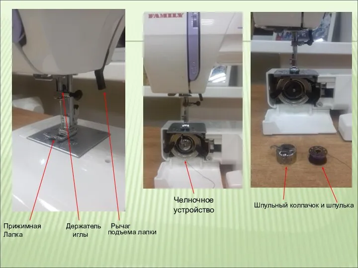 Прижимная Держатель Рычаг Лапка иглы подъема лапки Челночное устройство Шпульный колпачок и шпулька