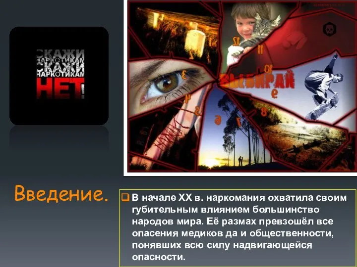 Введение. В начале XX в. наркомания охватила своим губительным влиянием большинство