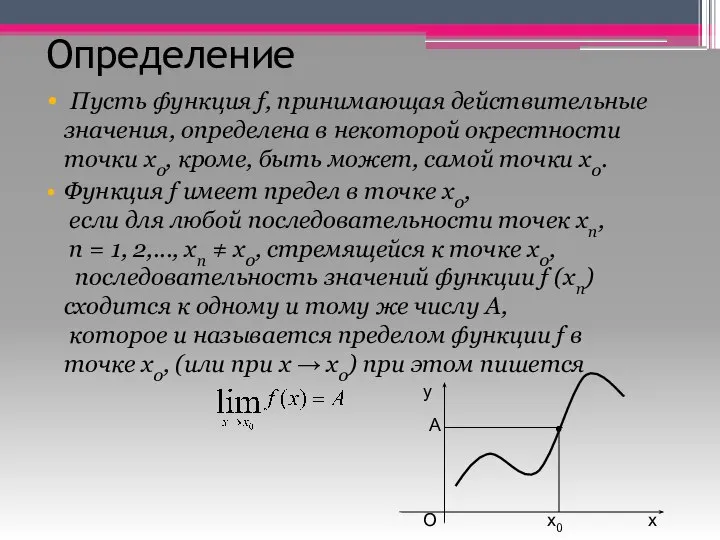 Определение Пусть функция f, принимающая действительные значения, определена в некоторой окрестности