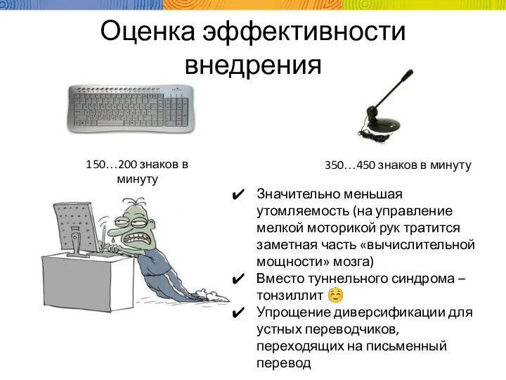 Оценка эффективности внедрения 150…200 знаков в минуту 350…450 знаков в минуту