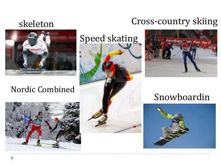 skeleton Nordic Combined Speed skating Snowboarding Cross-country skiing