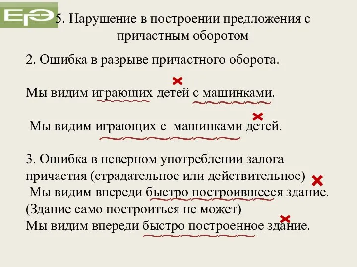 2. Ошибка в разрыве причастного оборота. Мы видим играющих детей с