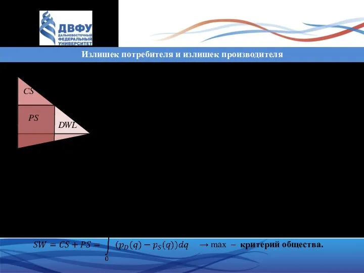 Излишек потребителя и излишек производителя Излишек потребителя (consumer surplus) – совокупная