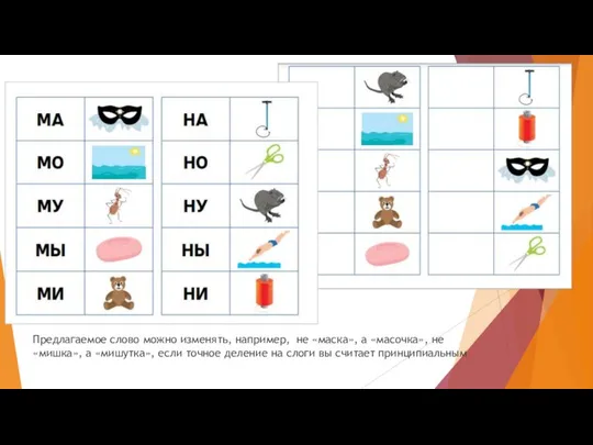 Предлагаемое слово можно изменять, например, не «маска», а «масочка», не «мишка»,