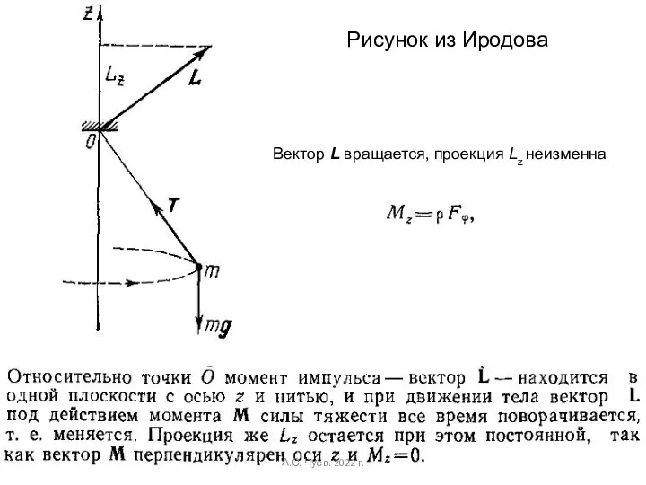 Рисунок из Иродова Вектор L вращается, проекция Lz неизменна А.С. Чуев. 2022 г.