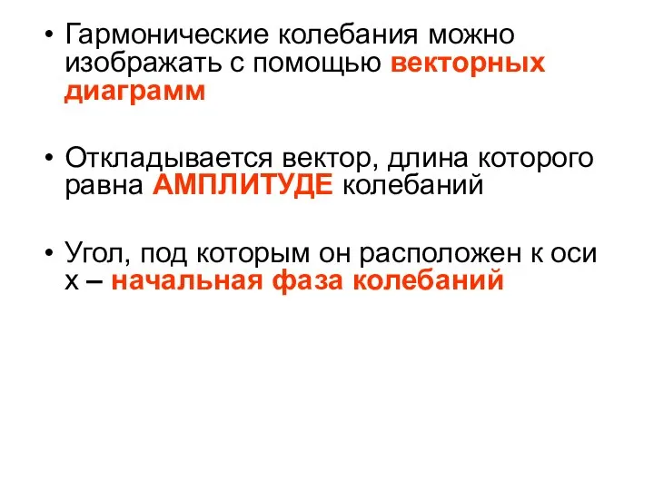 Гармонические колебания можно изображать с помощью векторных диаграмм Откладывается вектор, длина