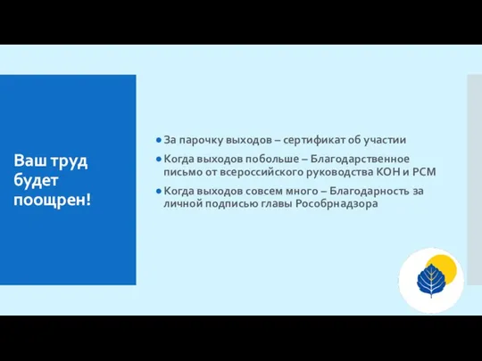 Ваш труд будет поощрен! За парочку выходов – сертификат об участии