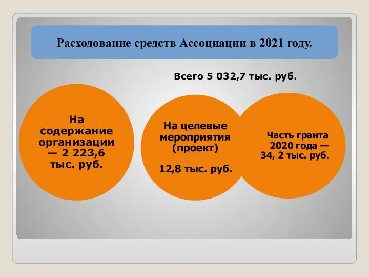 Расходование средств Ассоциации в 2021 году. На целевые мероприятия (проект) 12,8