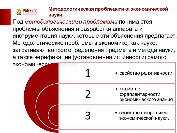 Методологическая проблематика экономической науки. Под методологическими проблемами понимаются проблемы объяснения и