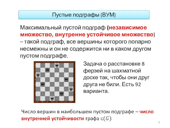 Пустые подграфы (ВУМ) Максимальный пустой подграф (независимое множество, внутренне устойчивое множество)