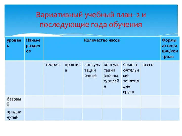 Вариативный учебный план- 2 и последующие года обучения