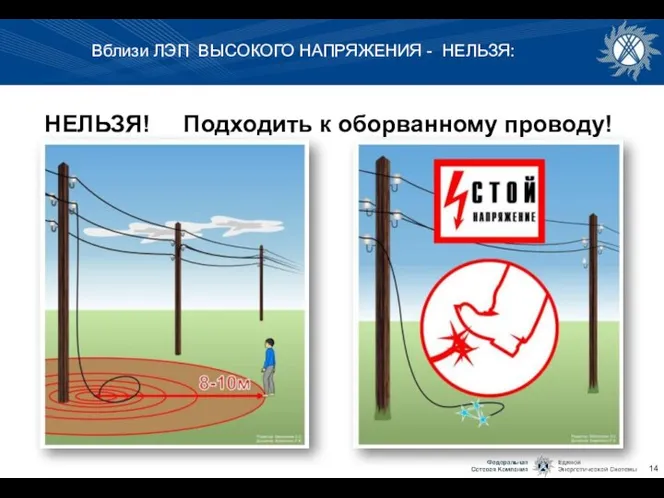 Вблизи ЛЭП ВЫСОКОГО НАПРЯЖЕНИЯ - НЕЛЬЗЯ: НЕЛЬЗЯ! Подходить к оборванному проводу!