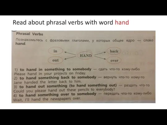 Read about phrasal verbs with word hand