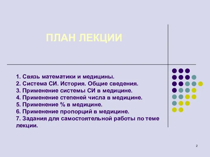 1. Связь математики и медицины. 2. Система СИ. История. Общие сведения.