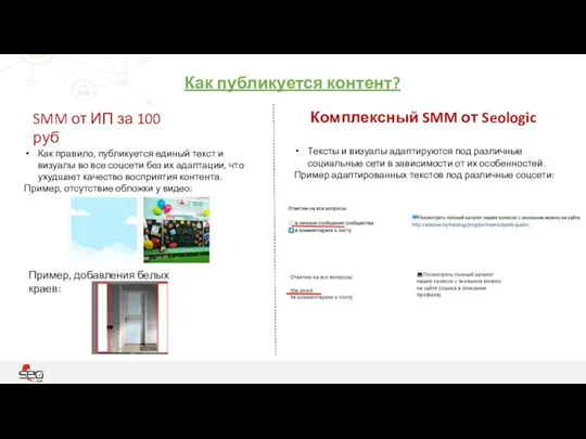 Как публикуется контент? Комплексный SMM от Seologic Как правило, публикуется единый